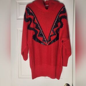 Cedars L Red Cowlneck SILK ANGORA WOOL Lngslv Knit Women's Sweater